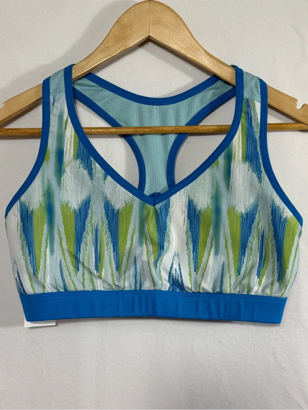 Lucy Blue & Green Abstract Racerback Sports Bra
